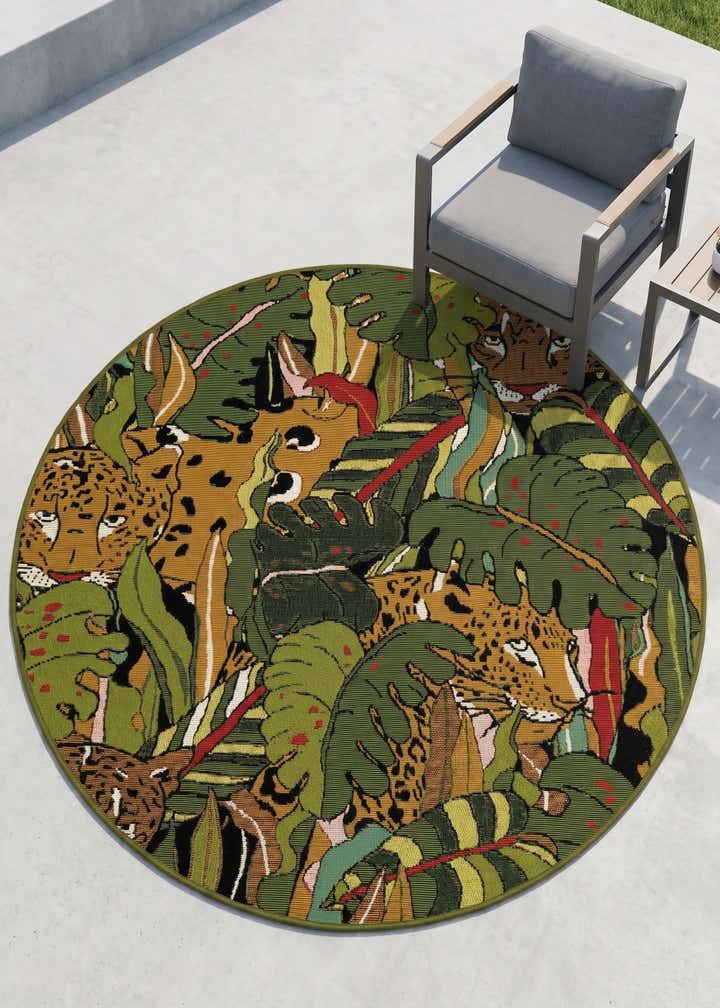 4' x 4' Easy-Clean Botanical Indoor / Outdoor Round Rug