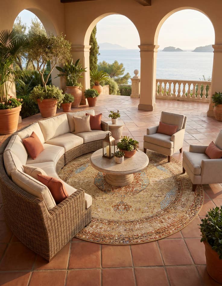 Detail image of 10' x 10' Easy-Clean Traditional Indoor / Outdoor Round Rug
