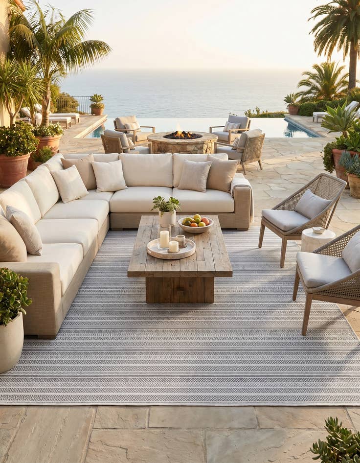 Detail image of 10' x 10' Easy-Clean Striped Indoor / Outdoor Square Rug