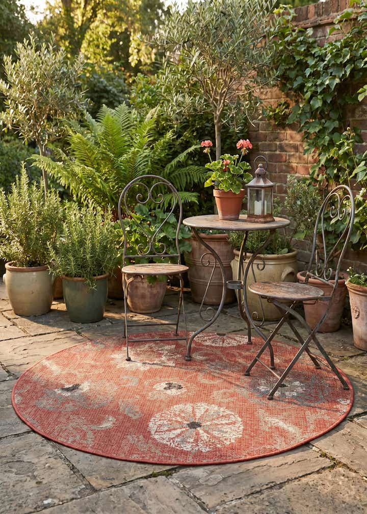 4' x 4' Easy-Clean Botanical Indoor / Outdoor Round Rug