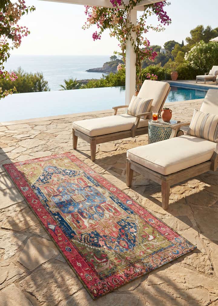 2' 7 x 5' 3 Easy-Clean Traditional Indoor / Outdoor Runner Rug