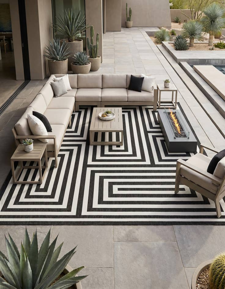 Detail image of 13' x 13' Easy-Clean Modern Indoor / Outdoor Square Rug