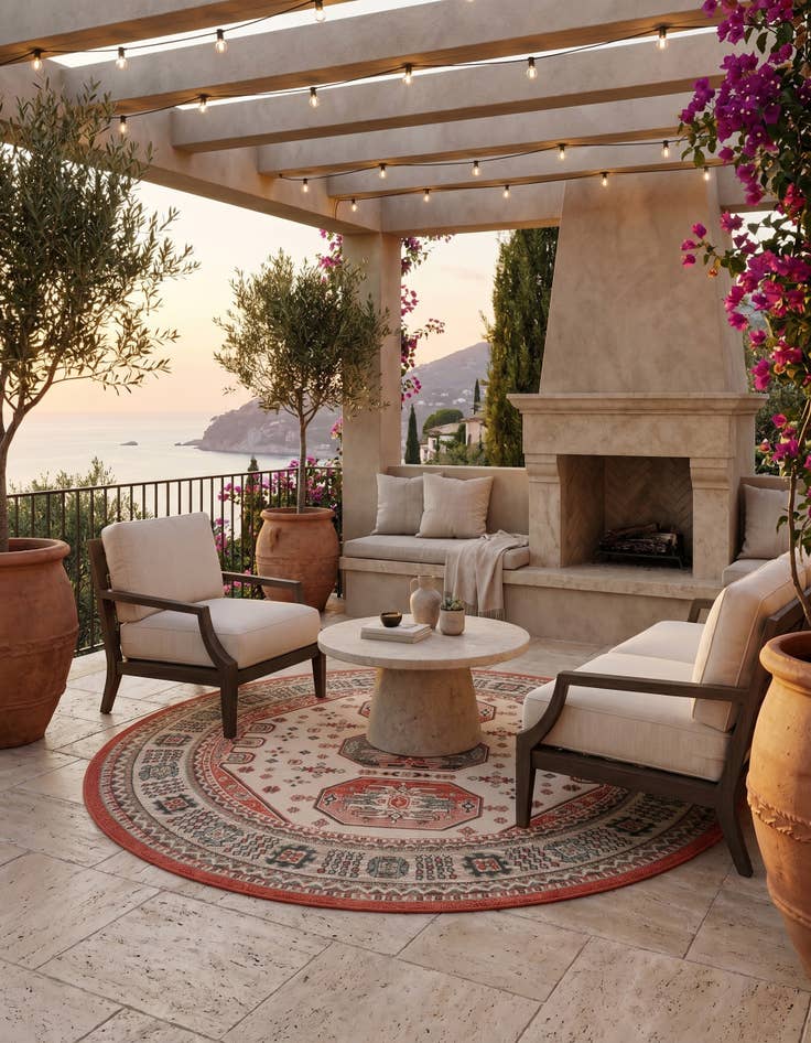 Detail image of 6' x 6' Easy-Clean Traditional Indoor / Outdoor Round Rug