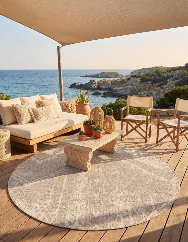 Detail image of 6' x 6' Easy-Clean Bohemian Indoor / Outdoor Round Rug