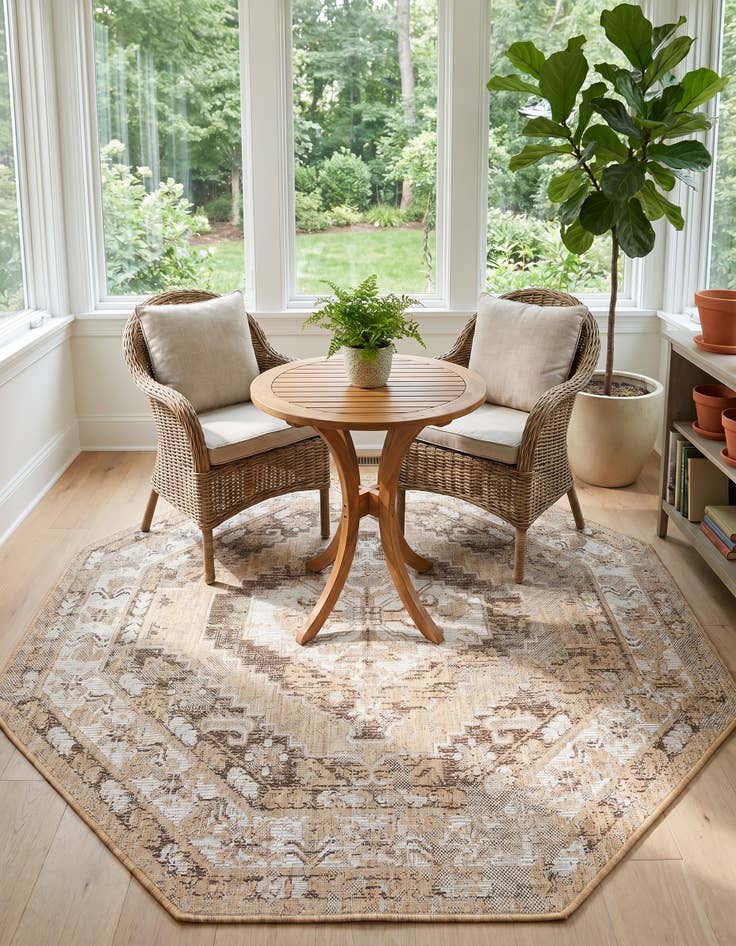 Detail image of 5' 3 x 5' 3 Easy-Clean Traditional Indoor / Outdoor Octagon Rug