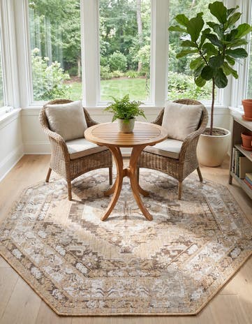 Natural Easy-Clean Traditional Indoor / Outdoor Octagon Rug