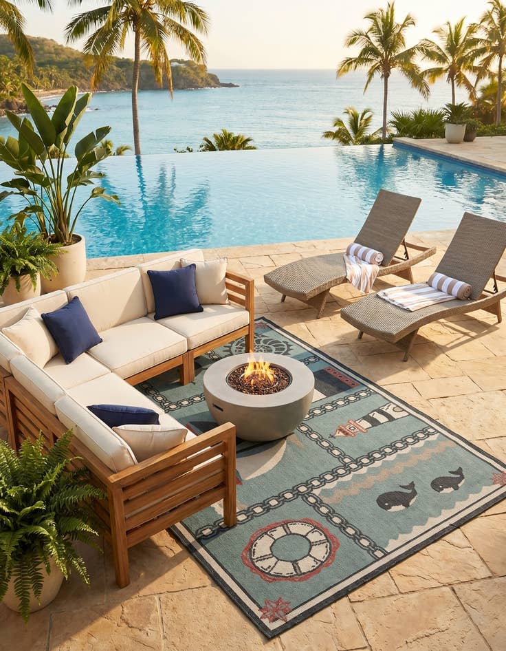 Detail image of 5' x 8' Easy-Clean Coastal Indoor / Outdoor Rug