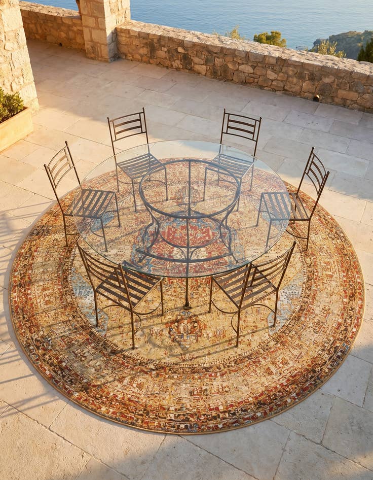 Detail image of 10' x 10' Easy-Clean Traditional Indoor / Outdoor Round Rug