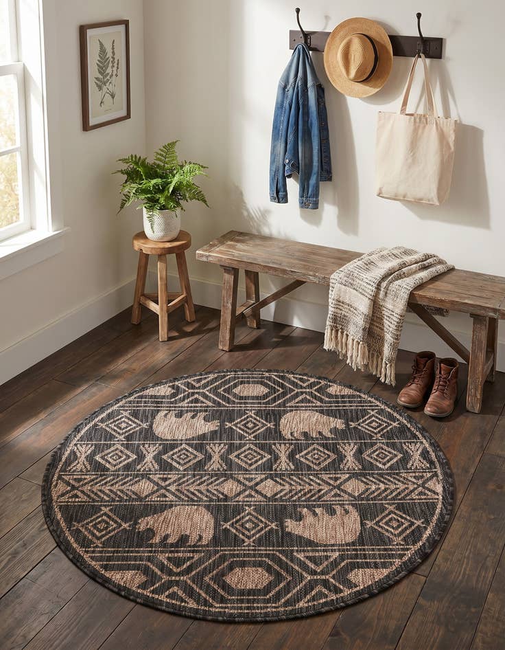 Detail image of 3' x 3' Easy-Clean Southwestern Indoor / Outdoor Round Rug