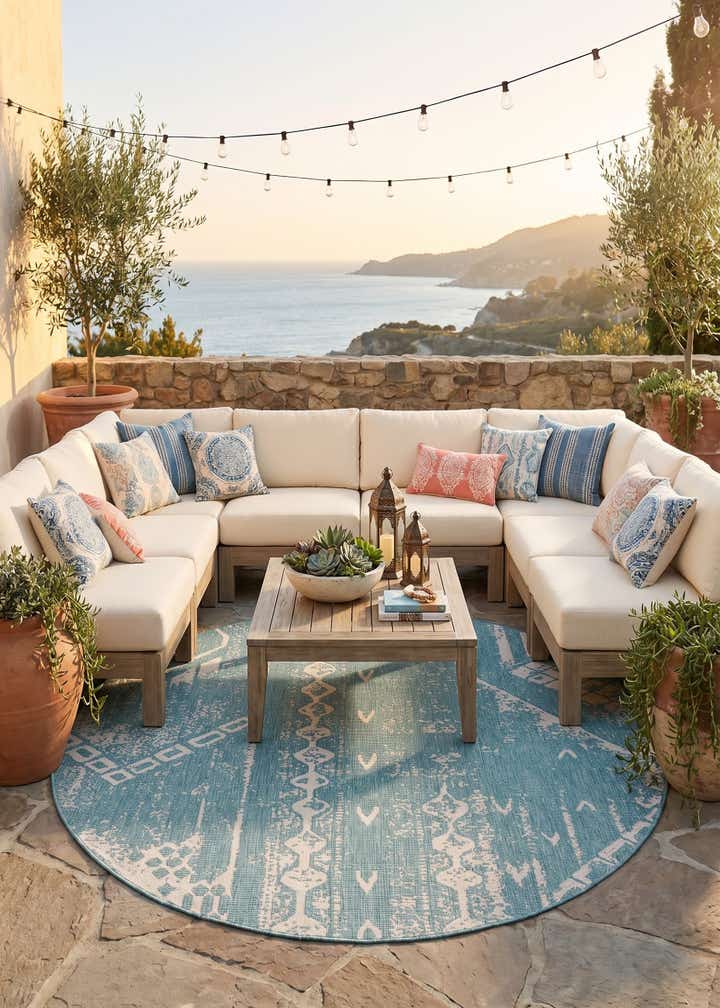 7' 10 x 7' 10 Easy-Clean Bohemian Indoor / Outdoor Round Rug