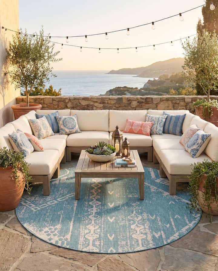7' 10 x 7' 10 Easy-Clean Bohemian Indoor / Outdoor Round Rug