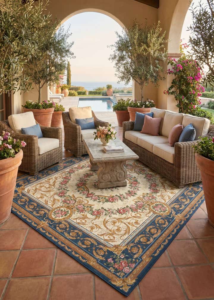 7' 10 x 7' 10 Easy-Clean Traditional Indoor / Outdoor Square Rug