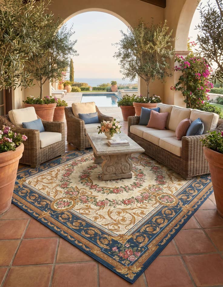 Detail image of 7' 10 x 7' 10 Easy-Clean Traditional Indoor / Outdoor Square Rug