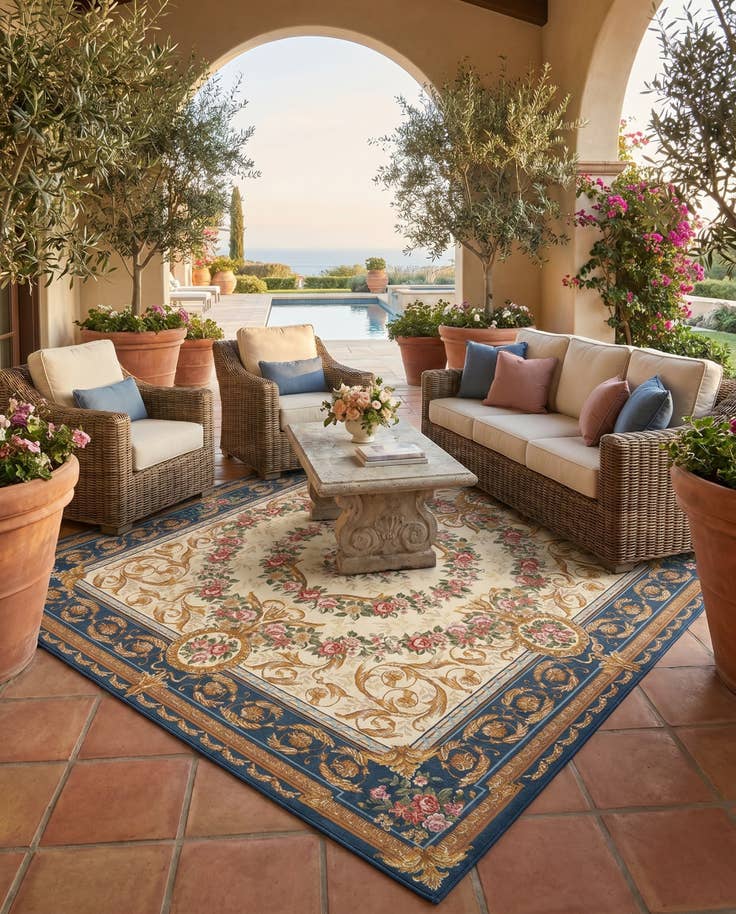 Detail image of 7' 10 x 7' 10 Easy-Clean Traditional Indoor / Outdoor Square Rug