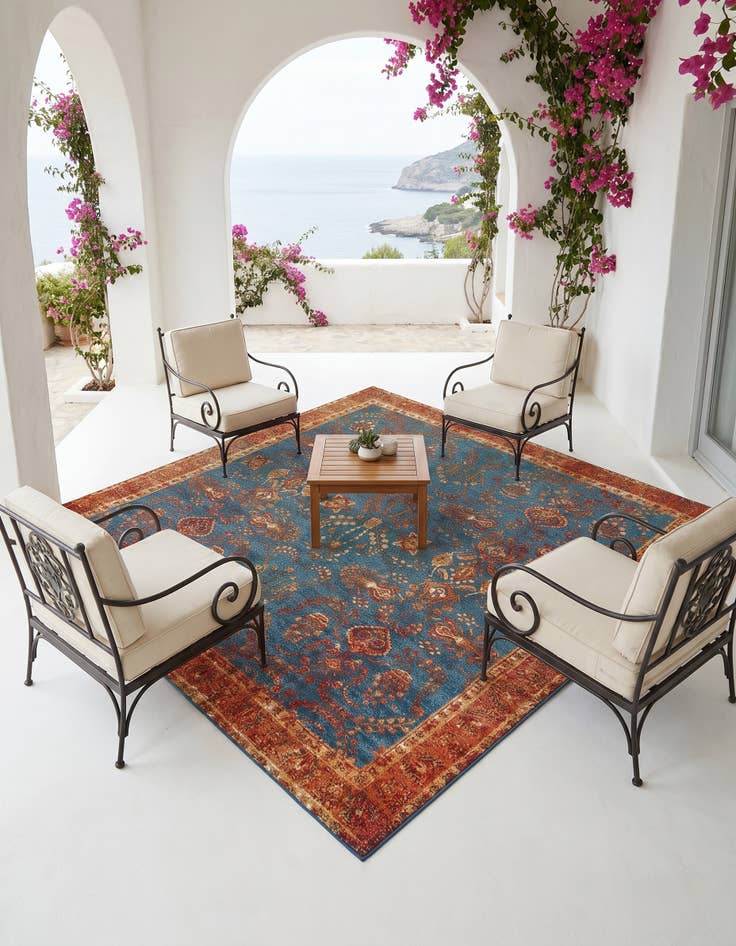 Detail image of 7' 10 x 7' 10 Easy-Clean Traditional Indoor / Outdoor Square Rug