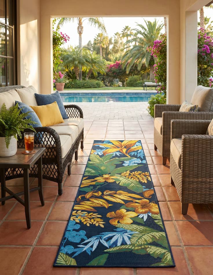 Detail image of 2' x 8' Easy-Clean Botanical Indoor / Outdoor Runner Rug