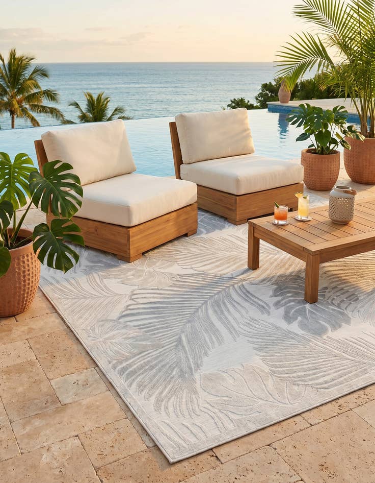 Detail image of 6' 4 x 9' Easy-Clean Botanical Indoor / Outdoor Rug
