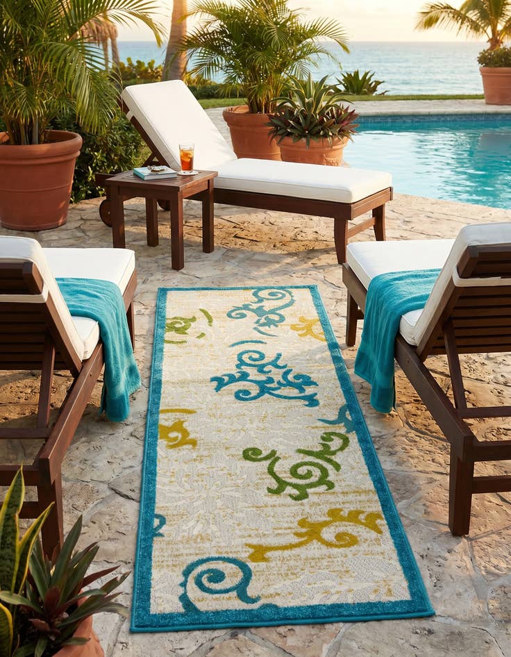 Detail image of 2' x 6' Easy-Clean Botanical Indoor / Outdoor Runner Rug