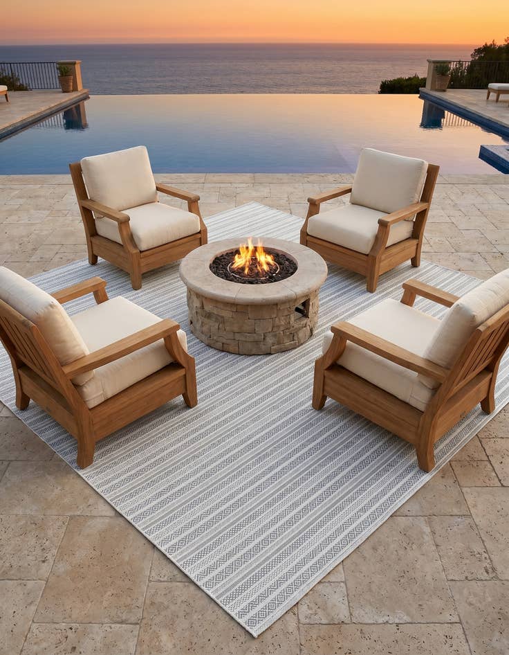 Detail image of 10' x 10' Easy-Clean Striped Indoor / Outdoor Square Rug