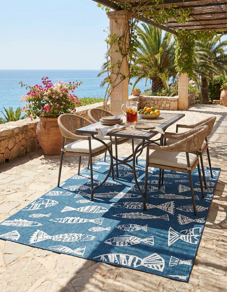 Detail image of 5' 3 x 8' Easy-Clean Coastal Indoor / Outdoor Rug