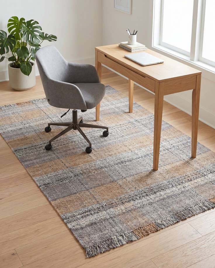Detail image of 5' 1 x 8' Easy-Clean Eco Plaid Washable Indoor / Outdoor Rug