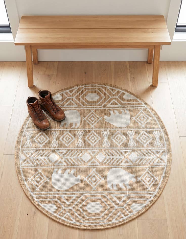 Detail image of 3' x 3' Easy-Clean Southwestern Indoor / Outdoor Round Rug
