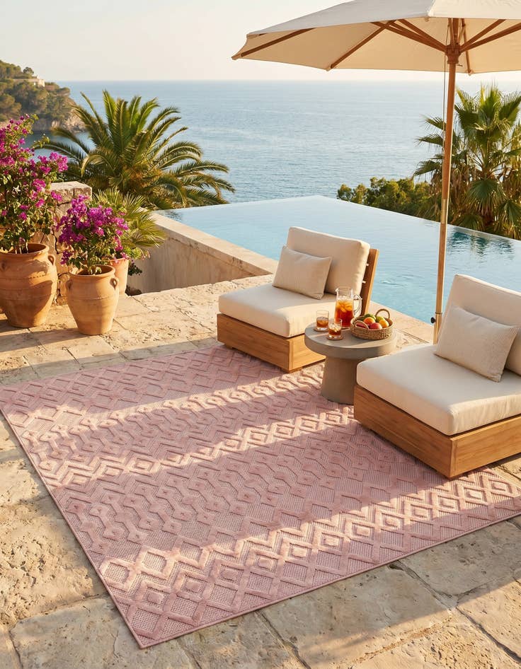 Detail image of 7' 10 x 7' 10 Easy-Clean Trellis Textured Indoor / Outdoor Square Rug