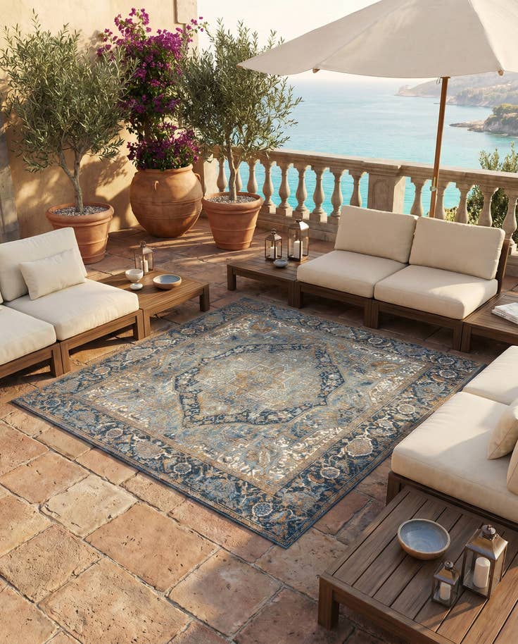 Detail image of 6' x 6' Easy-Clean Traditional Indoor / Outdoor Square Rug