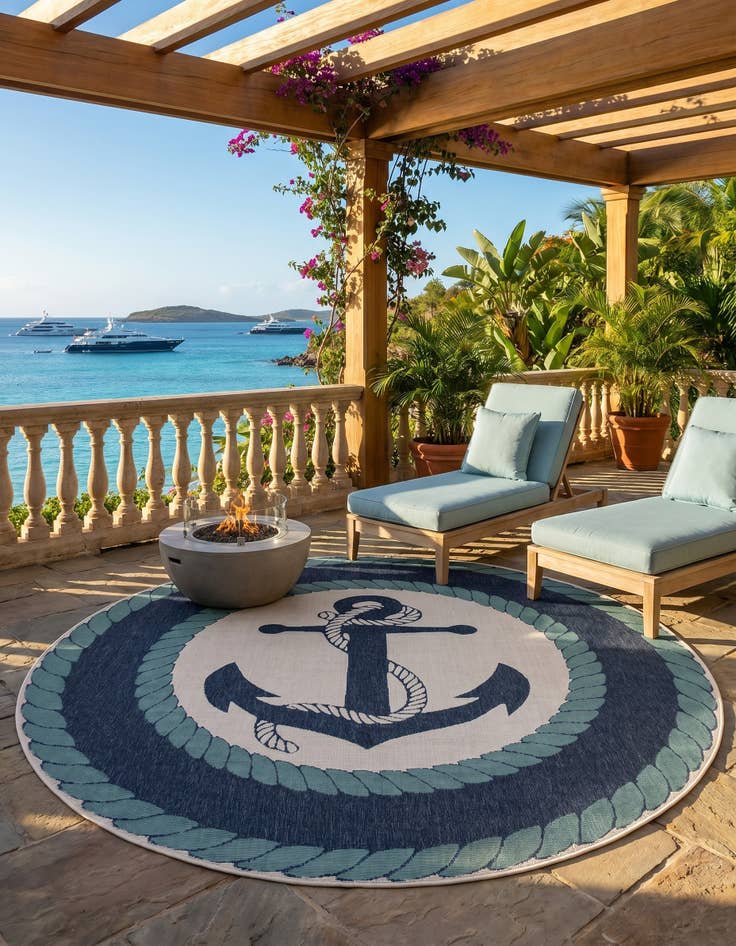 Detail image of 7' 10 x 7' 10 Easy-Clean Coastal Indoor / Outdoor Round Rug