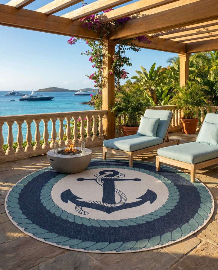 7' 10 x 7' 10 Easy-Clean Coastal Indoor / Outdoor Round Rug