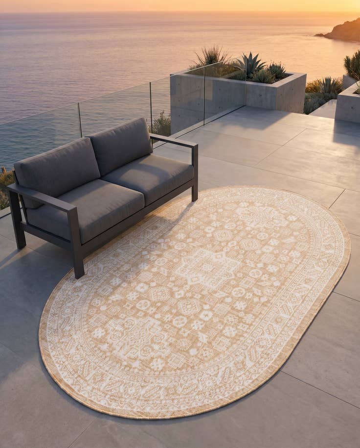 Detail image of 5' 3 x 8' Easy-Clean Aztec Indoor / Outdoor Oval Rug