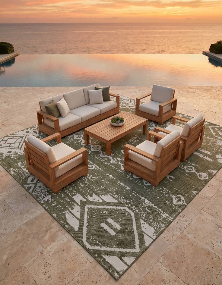 Detail image of 13' x 13' Easy-Clean Bohemian Indoor / Outdoor Square Rug