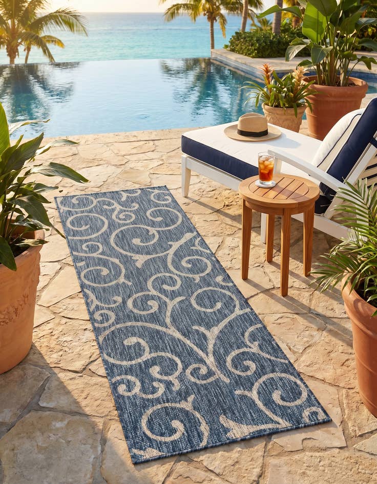 Detail image of 2' x 6' Easy-Clean Botanical Indoor / Outdoor Runner Rug