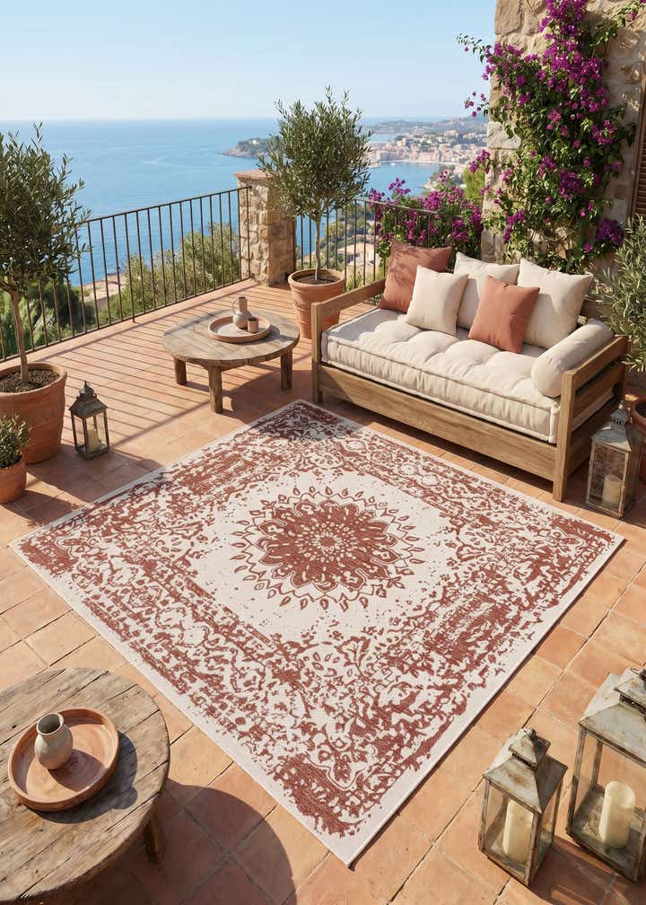 7' 10 x 7' 10 Easy-Clean Traditional Indoor / Outdoor Square Rug
