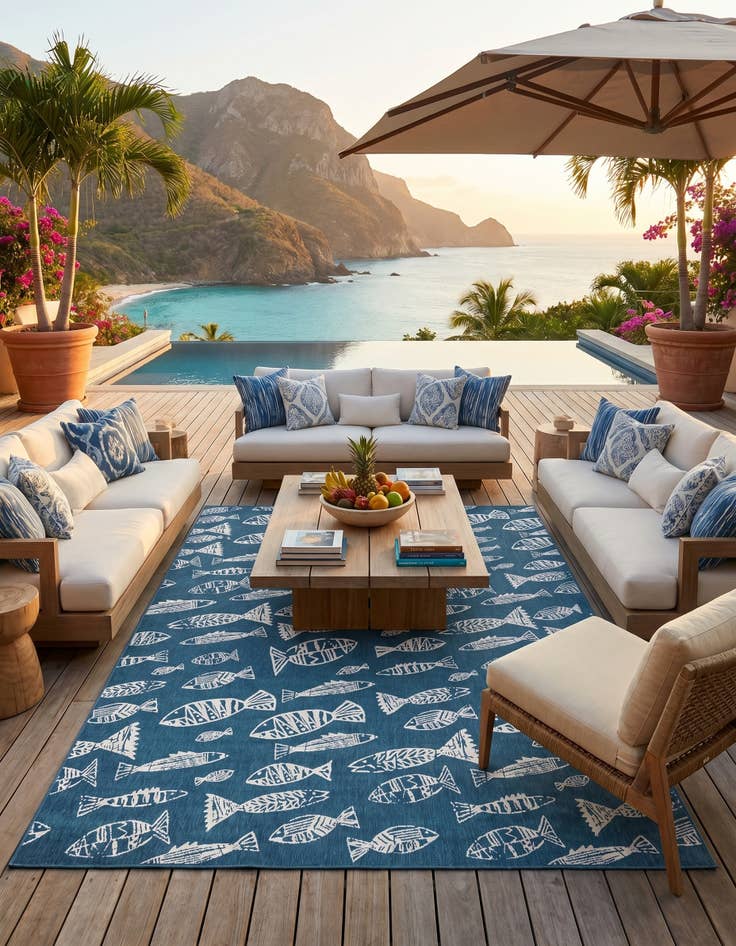 Detail image of 9' x 12' Easy-Clean Coastal Indoor / Outdoor Rug