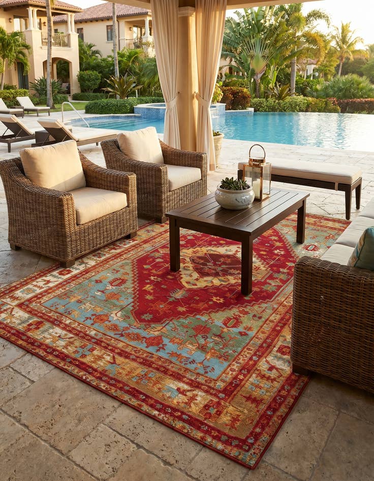Detail image of 5' 3 x 8' Easy-Clean Traditional Indoor / Outdoor Rug