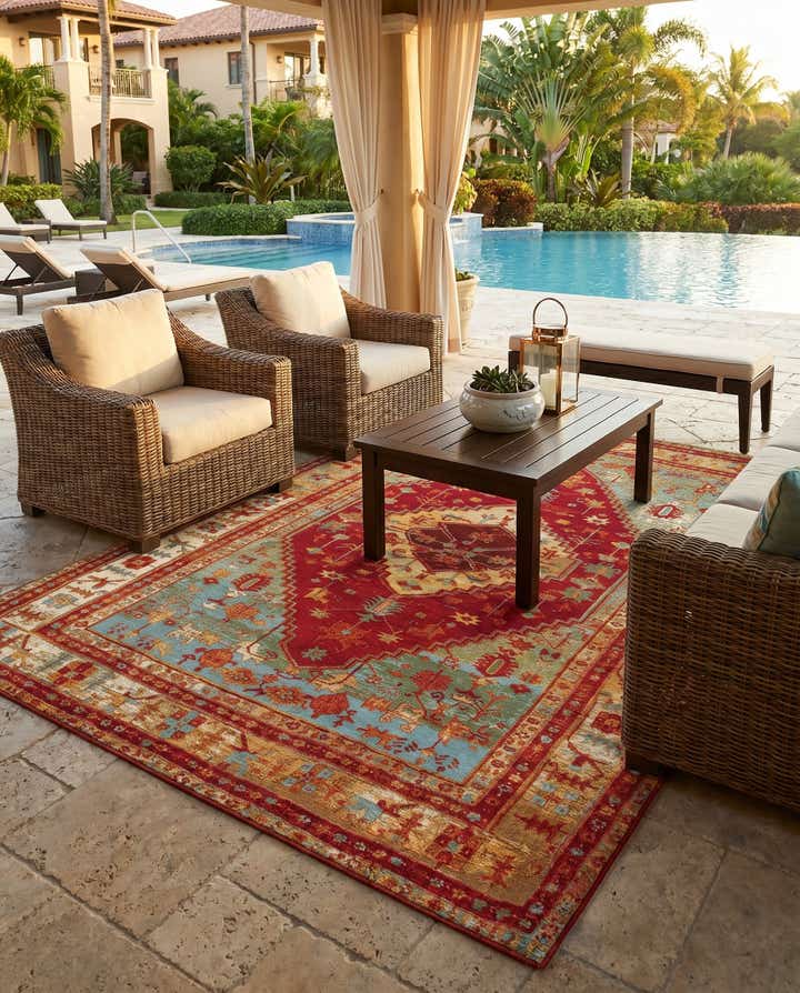 5' 3 x 8' Easy-Clean Traditional Indoor / Outdoor Rug