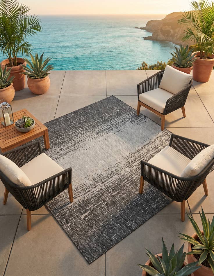 Detail image of 5' 3 x 5' 3 Easy-Clean Modern Indoor / Outdoor Square Rug