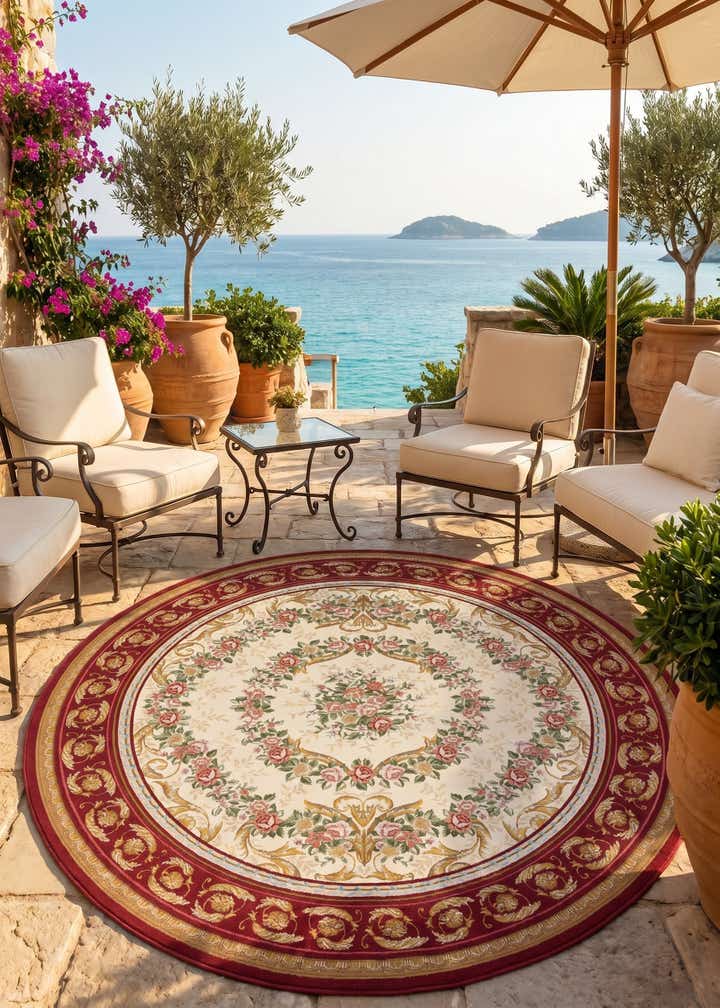 7' 10 x 7' 10 Easy-Clean Traditional Indoor / Outdoor Round Rug