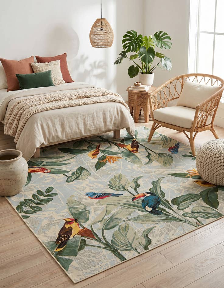 Detail image of 7' 10 x 7' 10 Easy-Clean Botanical Indoor / Outdoor Square Rug