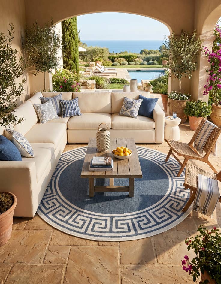 Detail image of 7' x 7' Easy-Clean Coastal Indoor / Outdoor Round Rug