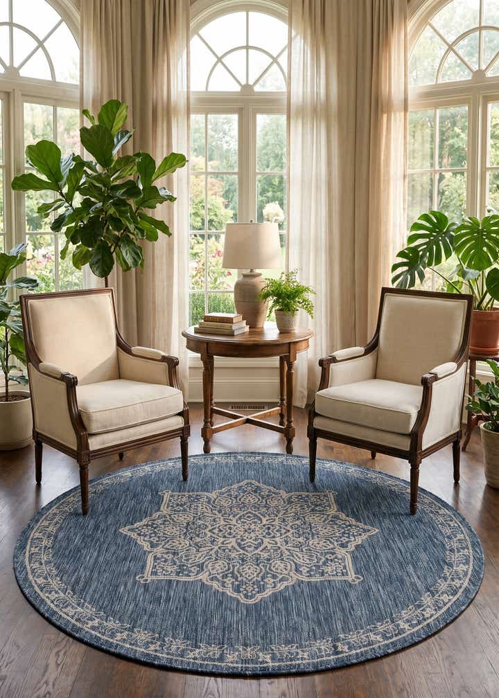 5' 3 x 5' 3 Easy-Clean Traditional Indoor / Outdoor Round Rug