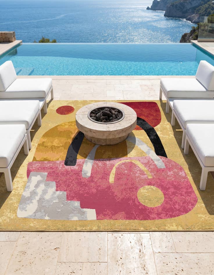 Detail image of 7' 10 x 7' 10 Easy-Clean Modern Indoor / Outdoor Square Rug