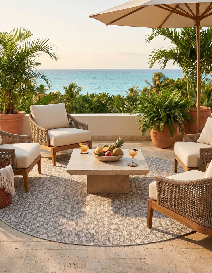 Detail image of 7' 10 x 7' 10 Easy-Clean Safari Indoor / Outdoor Round Rug