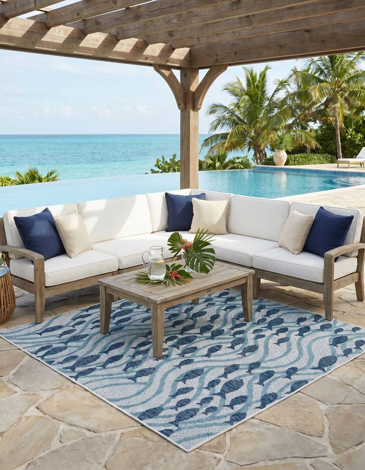 Detail image of 6' x 6' Easy-Clean Coastal Indoor / Outdoor Square Rug