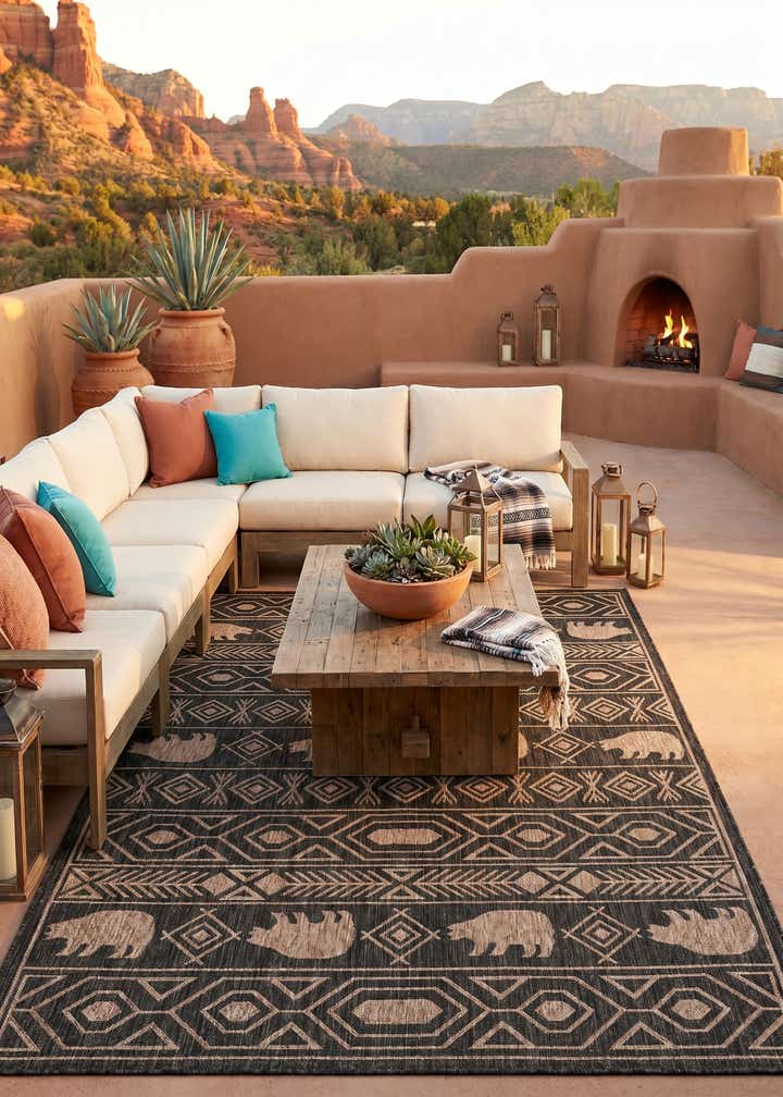6' x 9' Easy-Clean Southwestern Indoor / Outdoor Rug