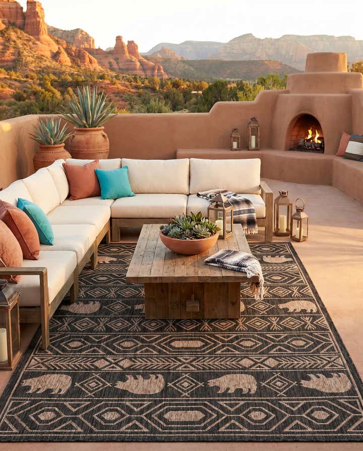 6' x 9' Easy-Clean Southwestern Indoor / Outdoor Rug