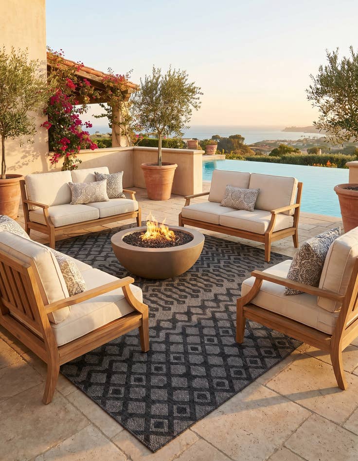 Detail image of 9' x 12' Easy-Clean Trellis Textured Indoor / Outdoor Rug