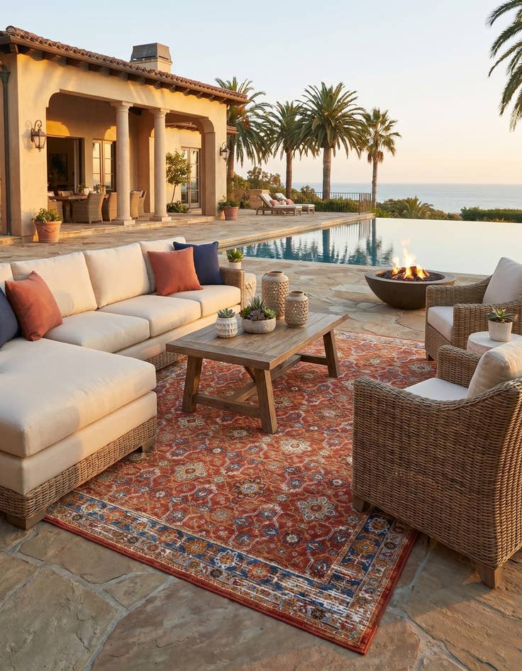 Detail image of 9' x 12' Easy-Clean Traditional Indoor / Outdoor Rug