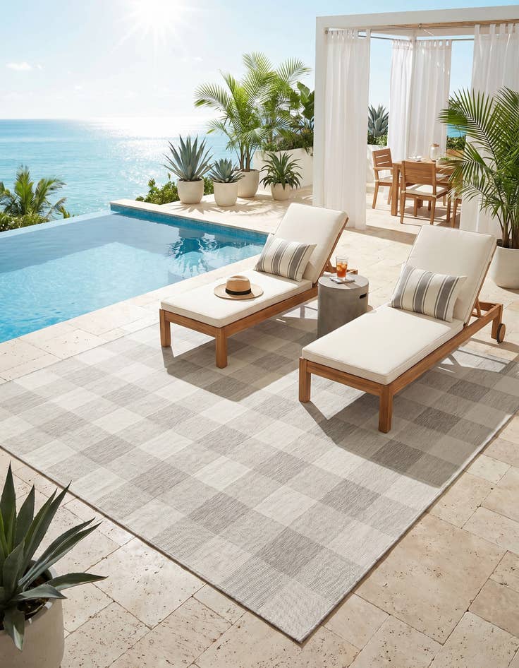 Detail image of 10' x 10' Easy-Clean Checkered Indoor / Outdoor Square Rug